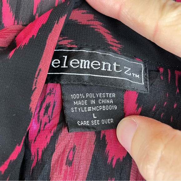 Elementz Black Red Beaded Ruffle Blouse Top Geometric Retro Women Size Large - Picture 2 of 6